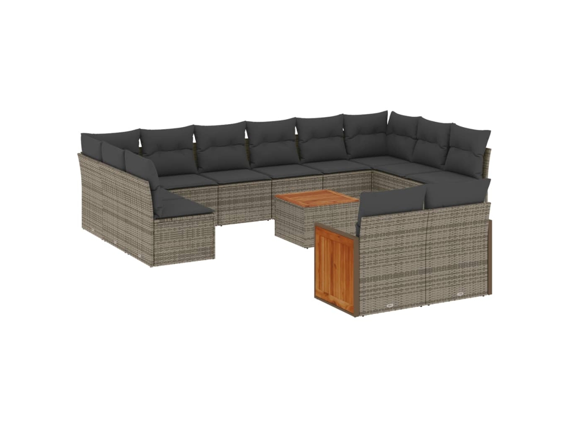Conjunto de 13 Sofás para Jardim com Almofadões Vime Pe Cinzento MAISON EXCLUSIVE (90x200 cm)