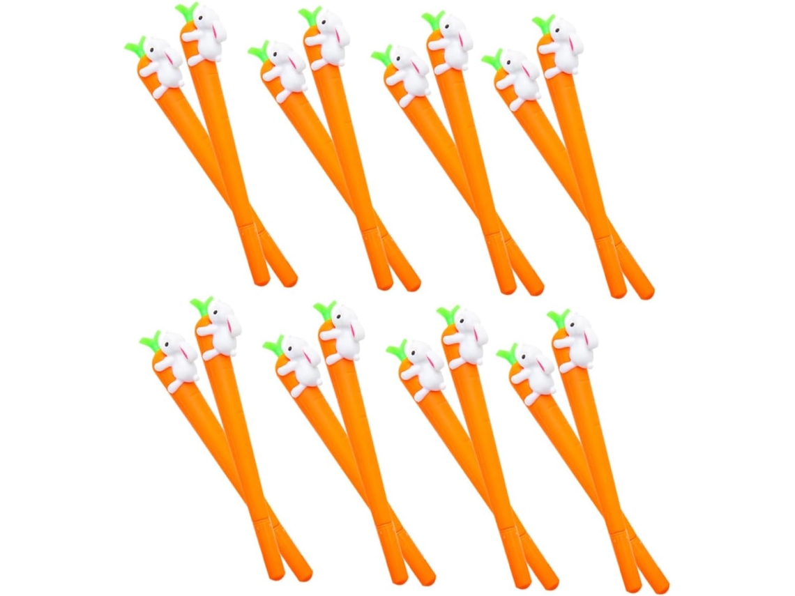 24 Canetas Em Gel Cenoura 0,5mm Pretas Com Desenhos Fofos De Coelho Da