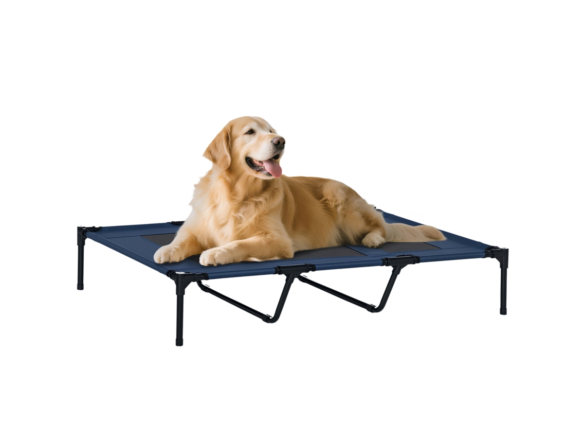 Cama Elevada Cães/gatos, Portátil, Malha Respirável, Tecido Oxford, Interno/externo, 122x92x23cm, Azul