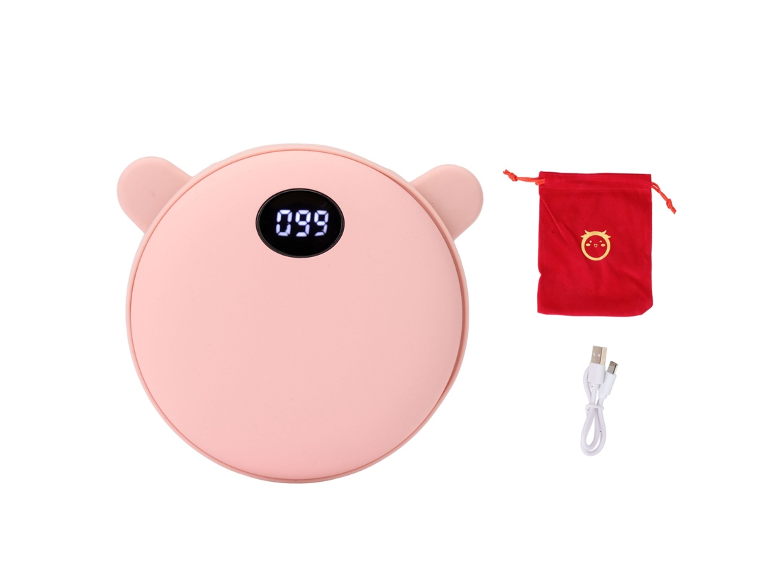 Aquecedor de Mãos Urso Recarregável 5200mah 3 Modos Rosa