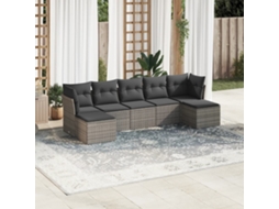 Vidaxl 7 Pcs Conjunto Sofás P/ Jardim C/ Almofadões Vime Pe Cinzento