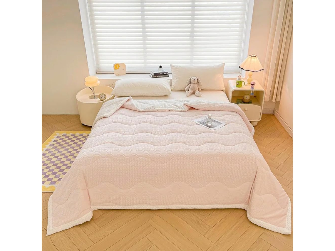 Manta Grossa de Três Camadas Linda Veludo Cor Leite Estampada para Outono e Inverno Cama Super Macia Quente, M