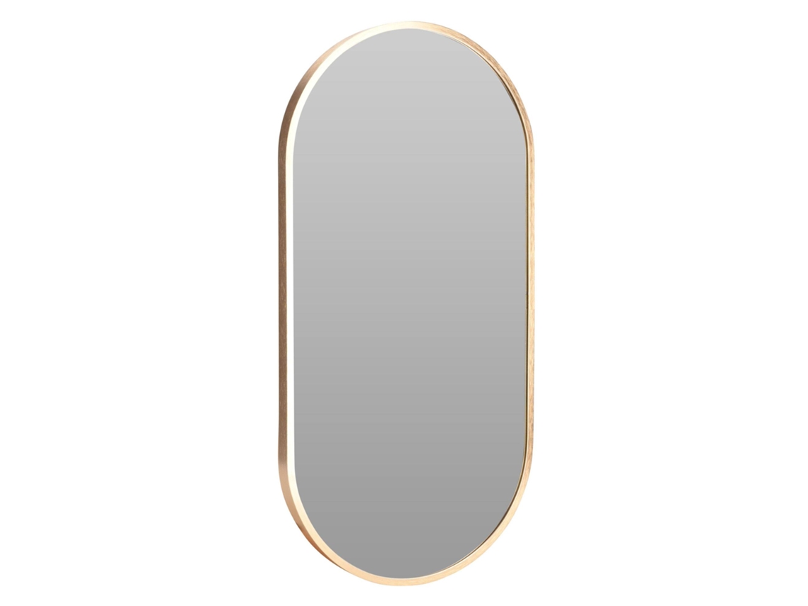 Espelho Oval Wellhome 30x60cm Com Moldura De Madeira E Acabamento Dourado