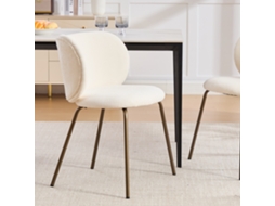 Cadeira Jantar Contemporânea Chenille Encosto Curvo Creme