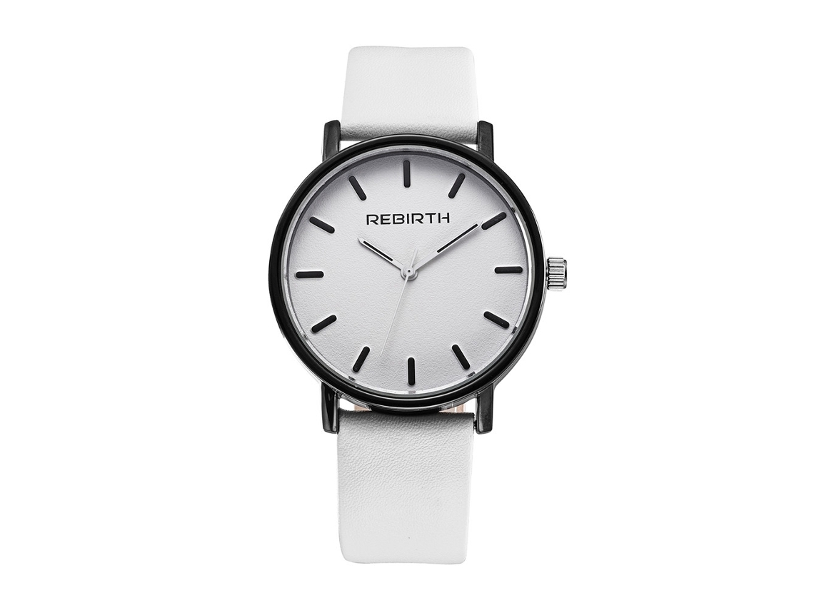 Reloj De Pulsera Unisex Rebirth De Moda Casual De Cuarzo Con Dial Grande Redondo Blanco