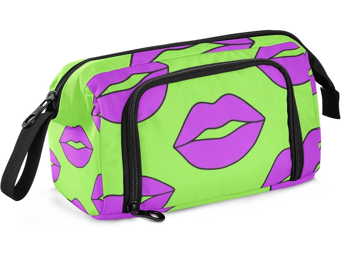 Estojo Verde Neon com Alça para Meninas, Escolar Meninas Metal 24 X 9,5 15 Cm Resistente Durável