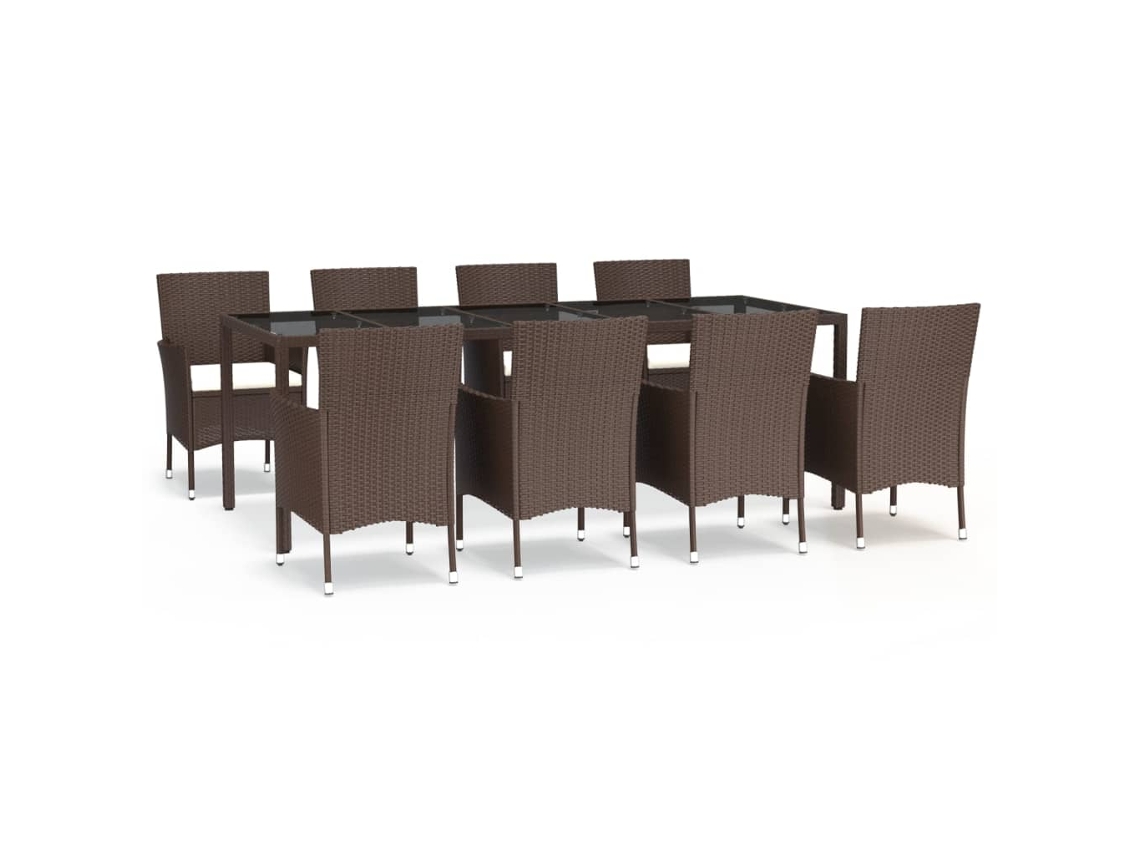 Maison Exclusive - 9 Pcs Conjunto Jantar P/ Jardim C/ Almofadões Vime Pe Castanho