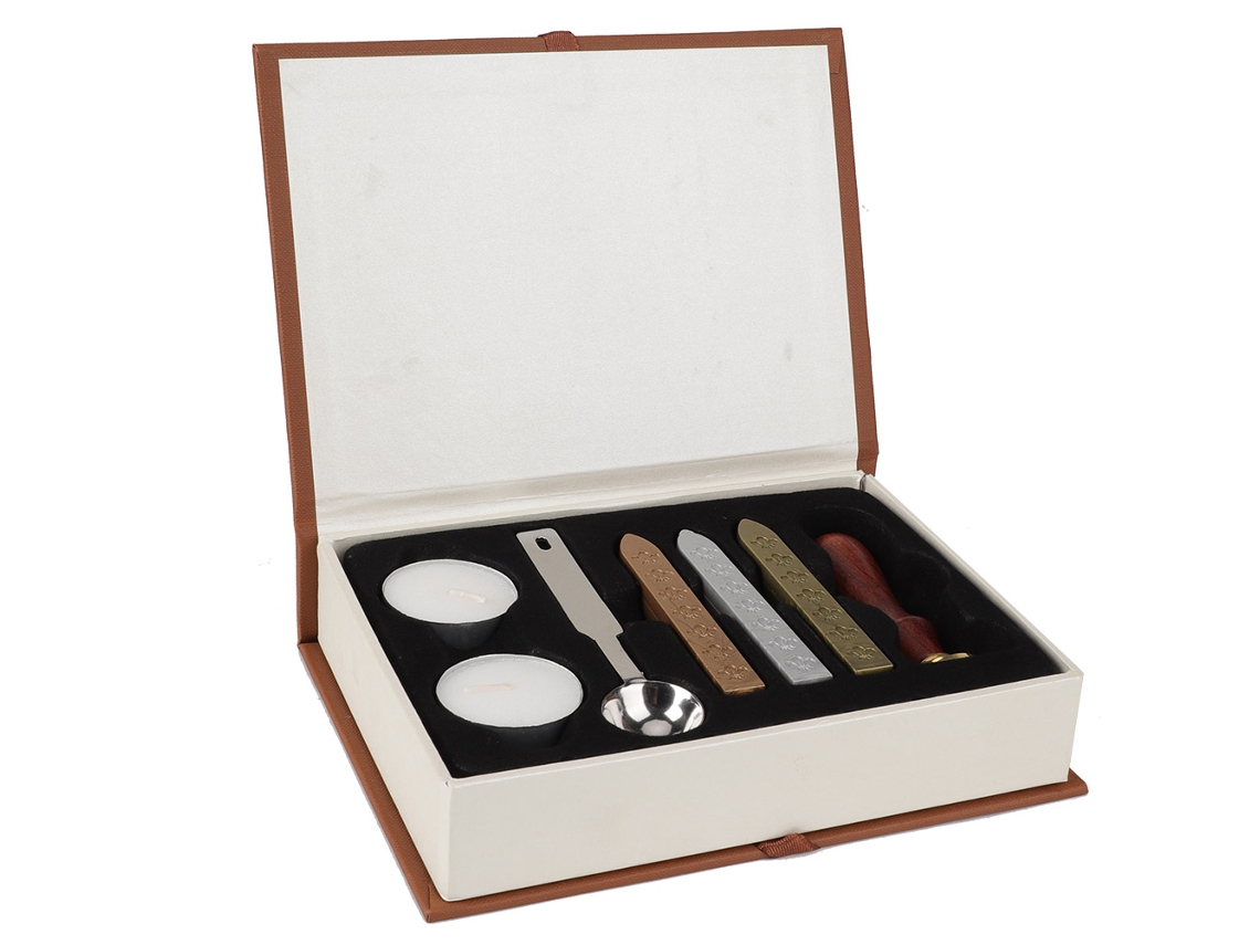 Kit Carimbo Madeira Vintage com Cera Colher em Caixa Presente