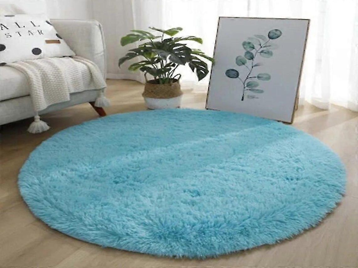 Lurelia Tapete Exterior Redondo Tecido Antiderrapante Lavável Macio Fofo Branco R362