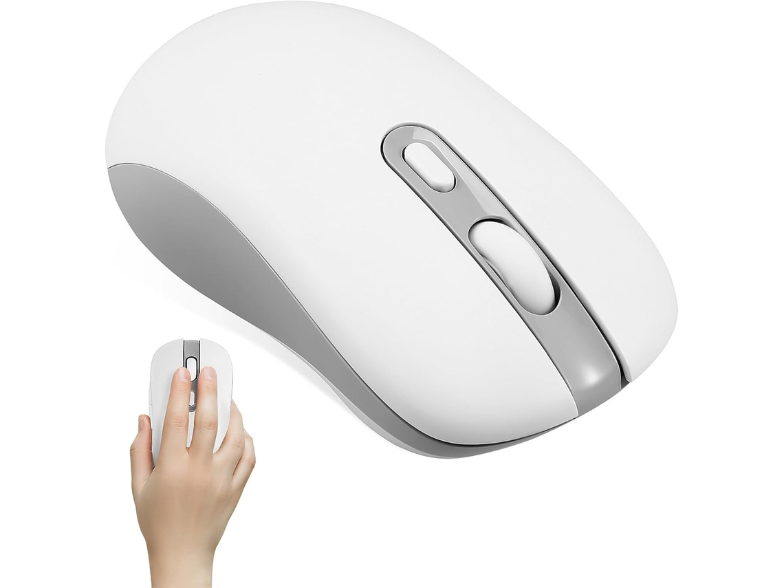Mouse Sem Fio Recarregável Ergonômico Em Plástico Branco Com 3 Modos.