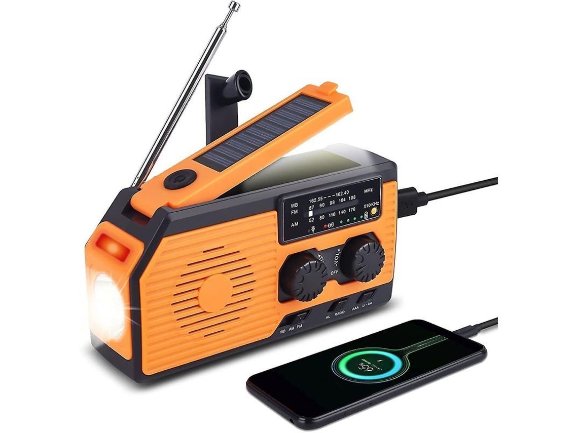 Rádio Solar Recarregável 5000mah Impermeável, Lanterna, Luz De Leitura, Alarme Sos, Am Fm Wb, Ideal Para Emergências E Camping