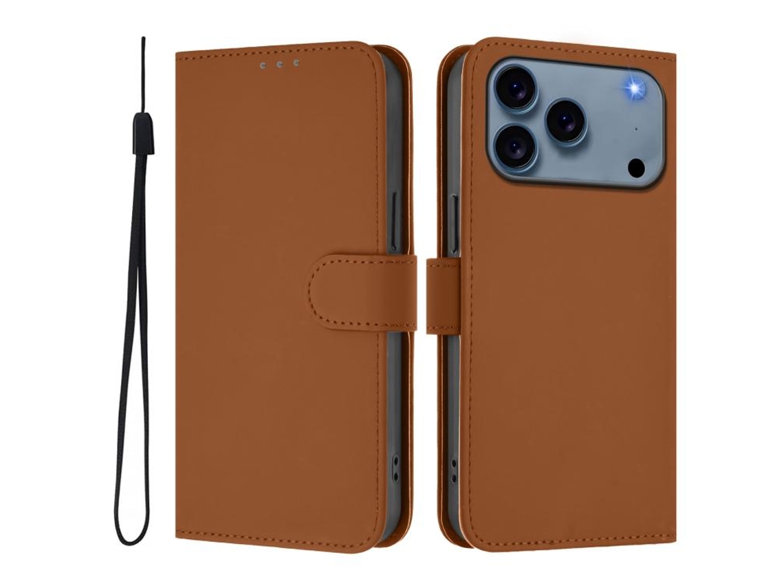 Capa De Couro Sintético Para Iphone 17 Pro Max - Toque Suave - Cor Sólida - Com Cordão
