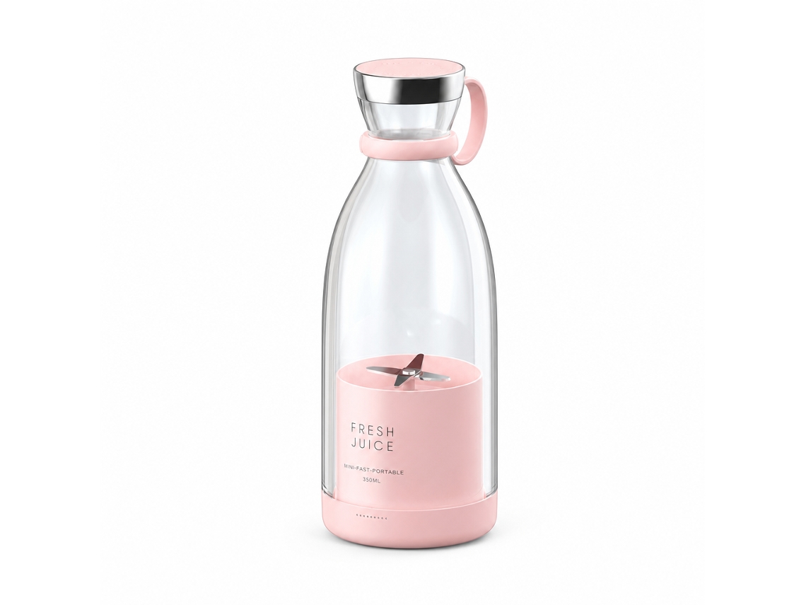 Liquidificador Portátil Elétrico Rosa, Recarregável Sem Fios Magnético, 350 Ml, Para Sumos E Batidos