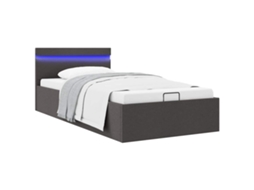 Vidaxl Cama Hidráulica Arrumação C/ Leds 90x200cm Tecido Cinza-escuro