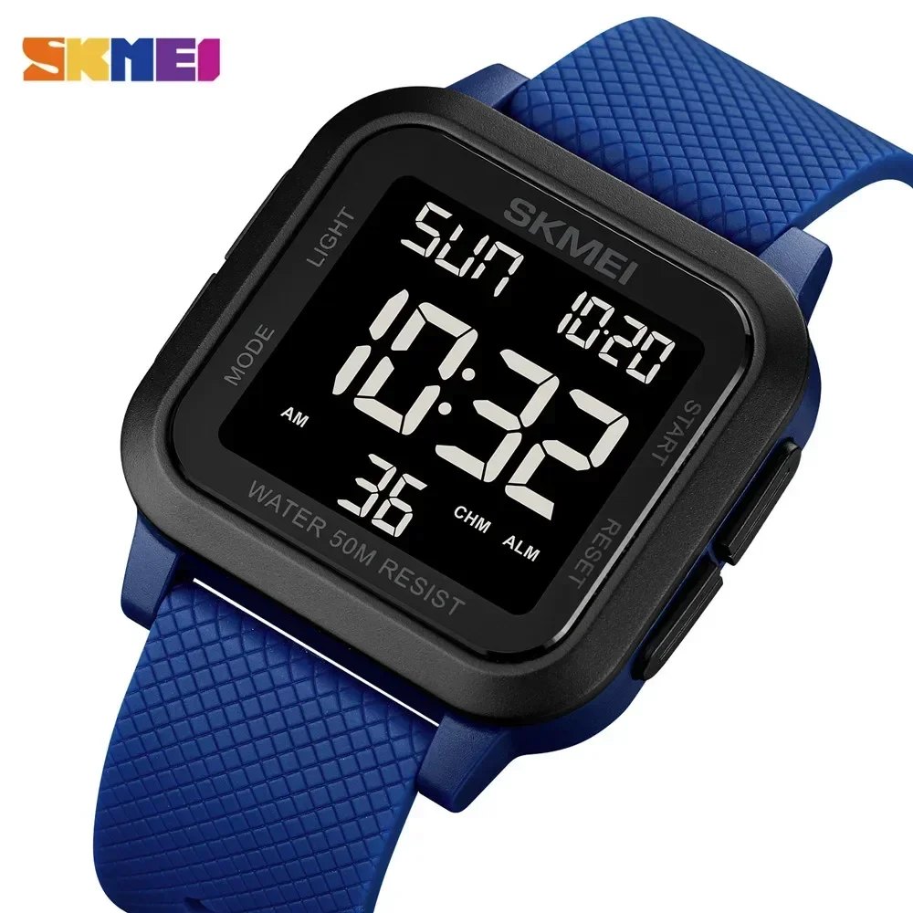 Relógio Esportivo MDUG com funções de alarme e cronômetro, visor LED (azul preto)