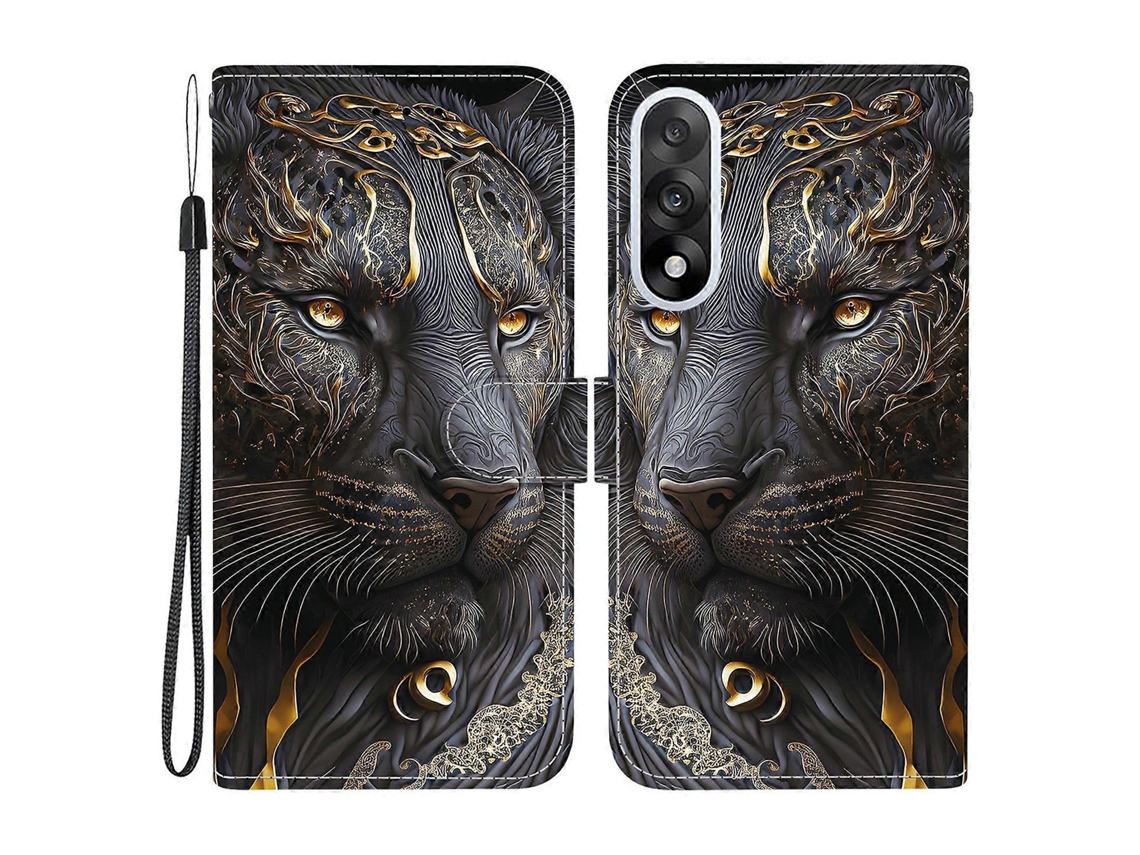 Capa De Couro Tkdaddy Para Oneplus Nord 5 5g / Ace 5 Ultra 5g Com Suporte, Carteira, Estampa, Capa De Celular Com Alça De Pulso, Leão Preto Dourado