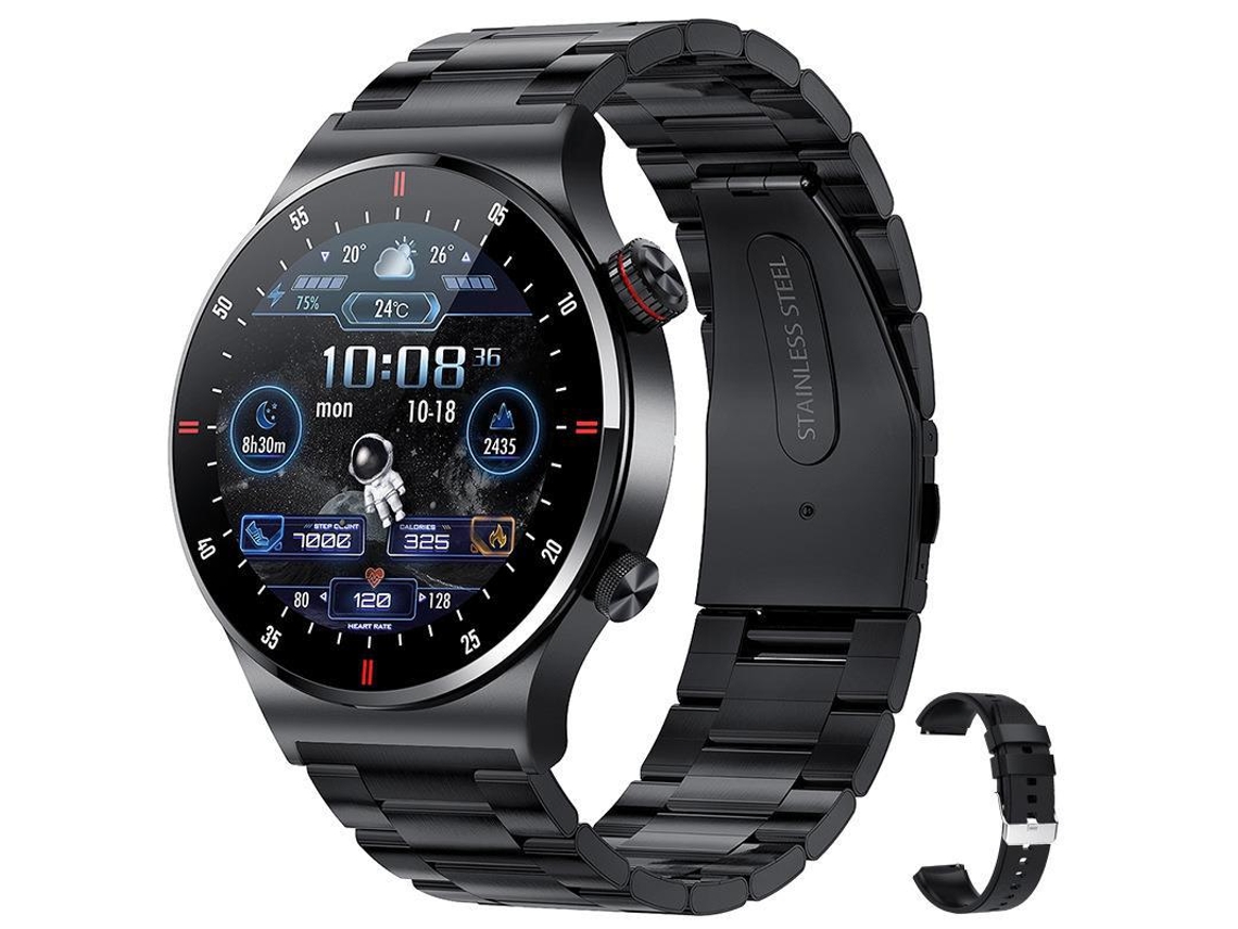 Relógio Inteligente Qw33 Com Ecgppg, Reprodutor De Música, Pedômetro, Chamadas Bluetooth, Aço Preto Silicone. Yunzii