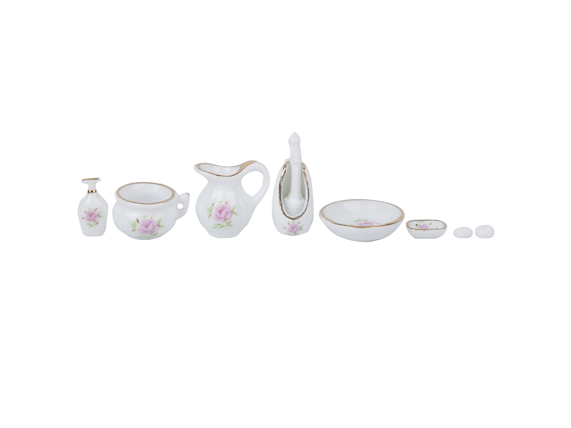 Ats 8 Peças de Acessórios de Móveis em Miniatura Diy para Casa de Boneca 1:12 Porcelana Banheiro Rosa