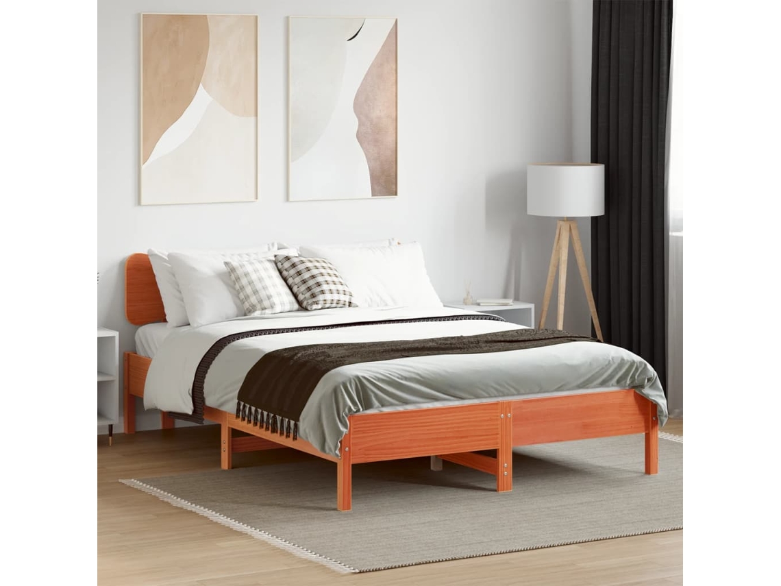 Vidaxl Cama Sem Colchão 150x200 Cm Madeira Pinho Maciça Castanho-mel