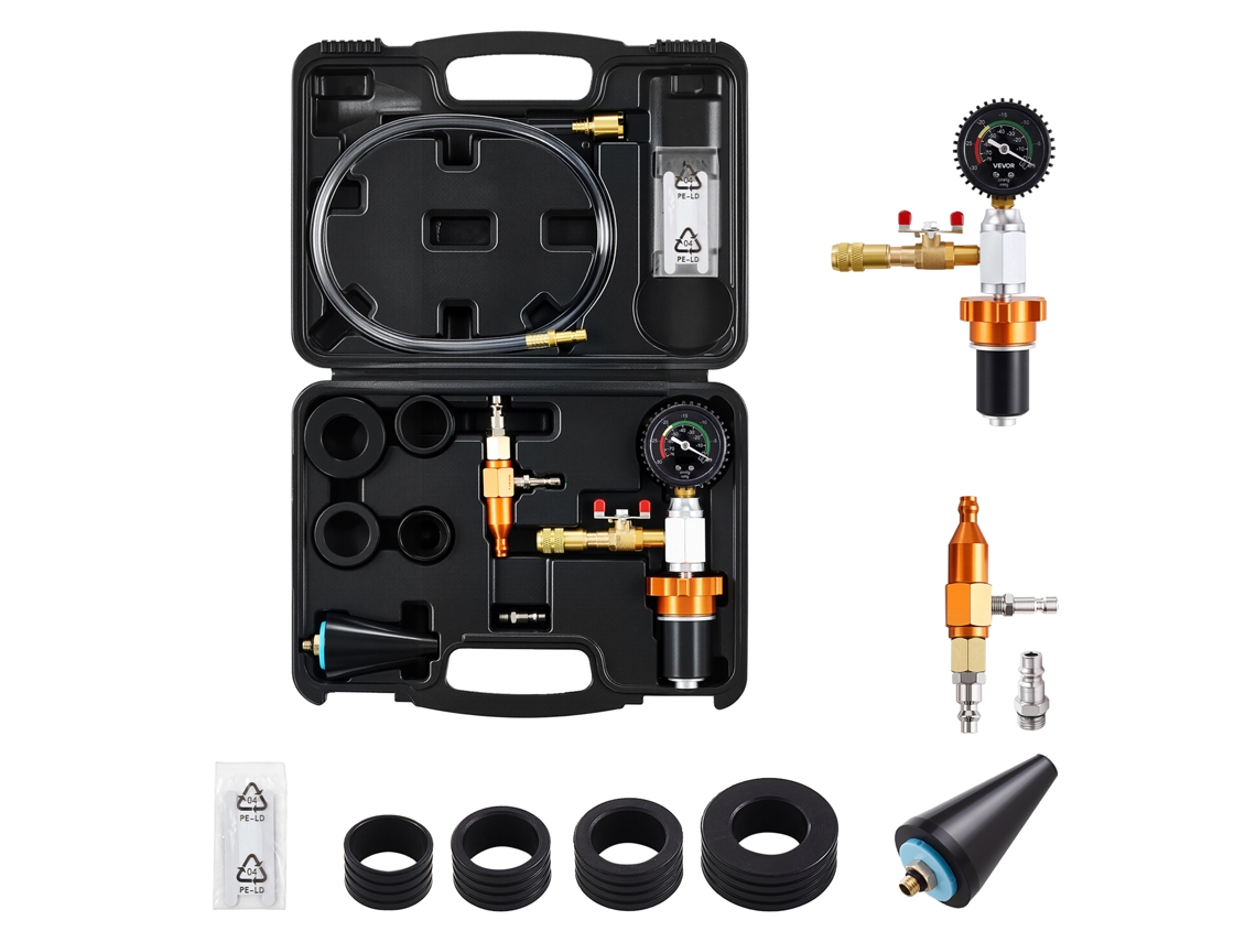 Kit de Recarga a Vácuo para Radiador, Sistemas Refrigeração Automóveis com Manômetro e Caixa Ferramentas, Ajuste Universal Maioria Dos Carros, Vans