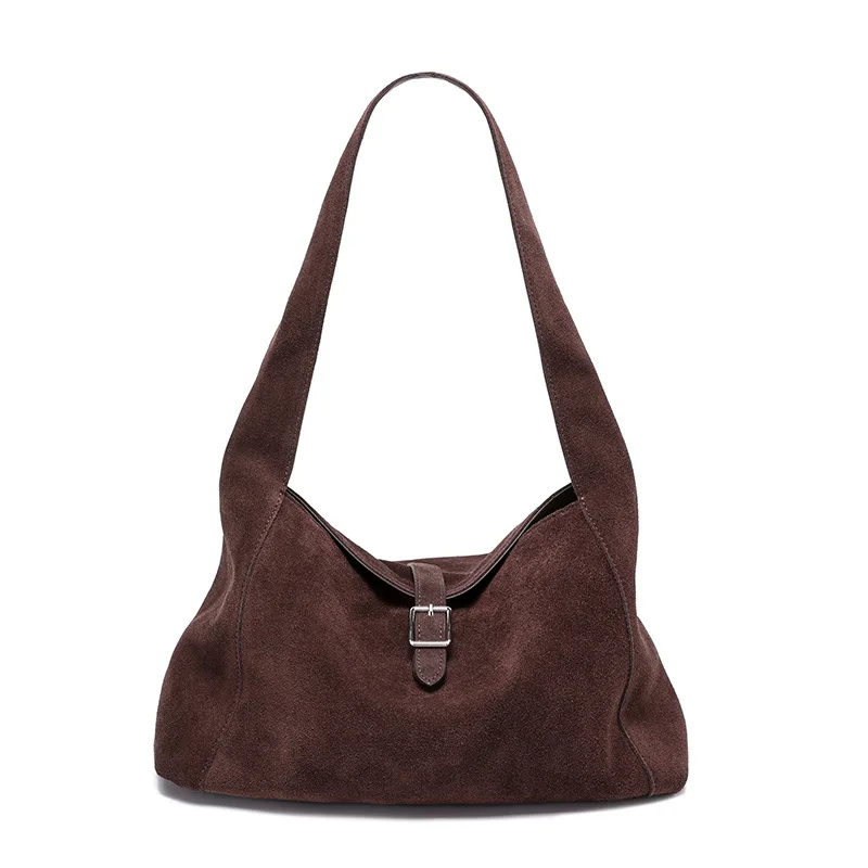 (1520-café) Bolsa Feminina De Luxo De Designer, Lançamento 2026, Em Camurça E Couro Bovino.