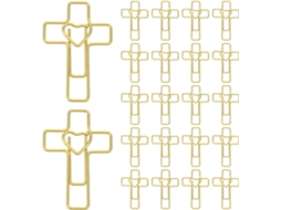 Clips De Papel Metálicos Dourados Em Formato Coração E Cruz, Pacote Com 100-unidades, Clips Decorativos Para Estudo