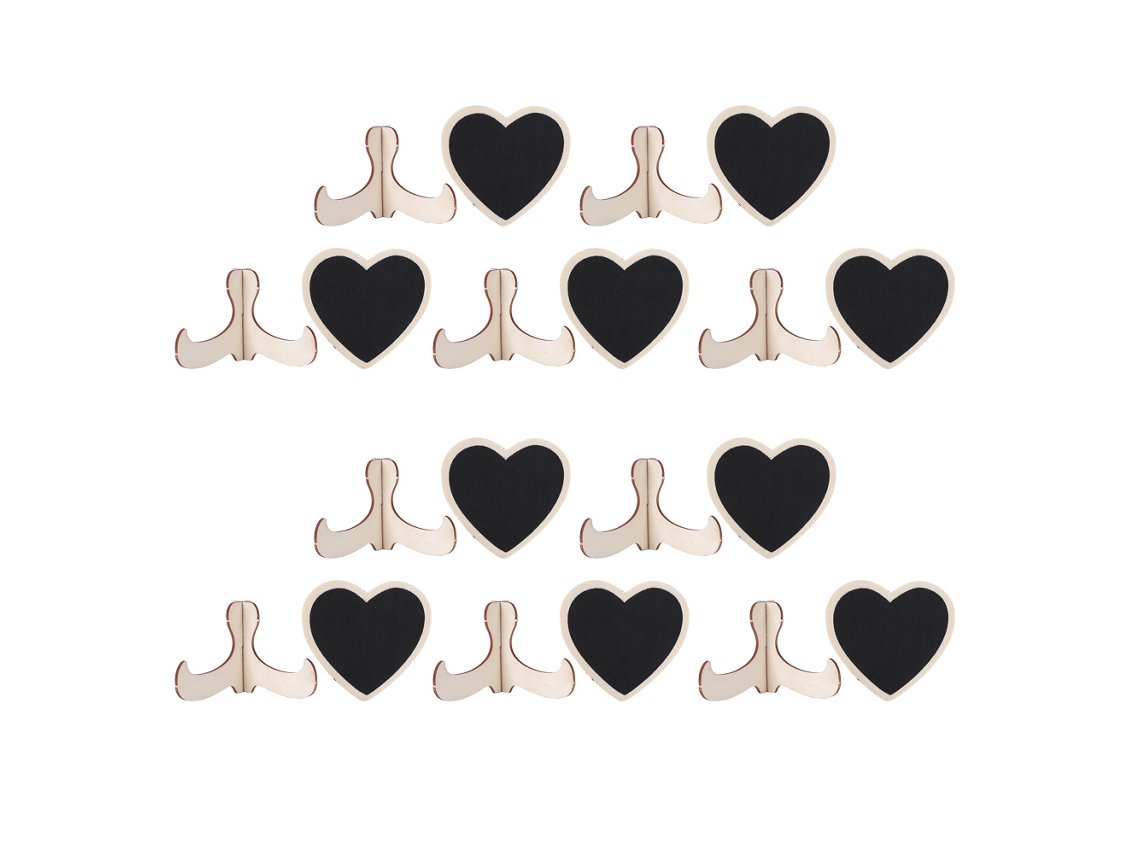 10 Peças Quadro Preto Coração MDF + Pinho, Decorativo, Casamento, Mensagens, Reutilizável, 7x7.5cm | S/MARCA