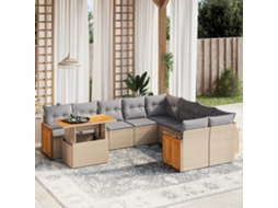 Vidaxl 10 Pcs Conjunto De Sofás P/ Jardim Com Almofadões Vime Pe Bege