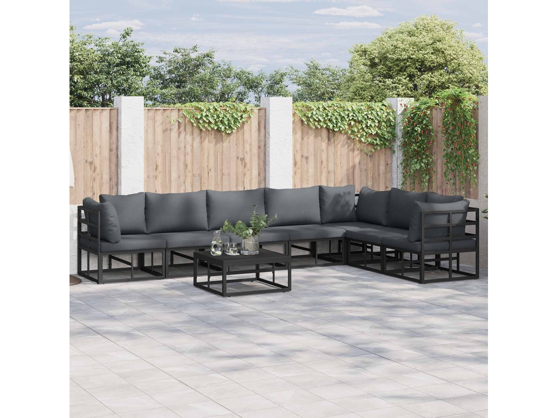 Vidaxl Conjunto De Sofá De Jardim 8 Unid. Preto Alumínio