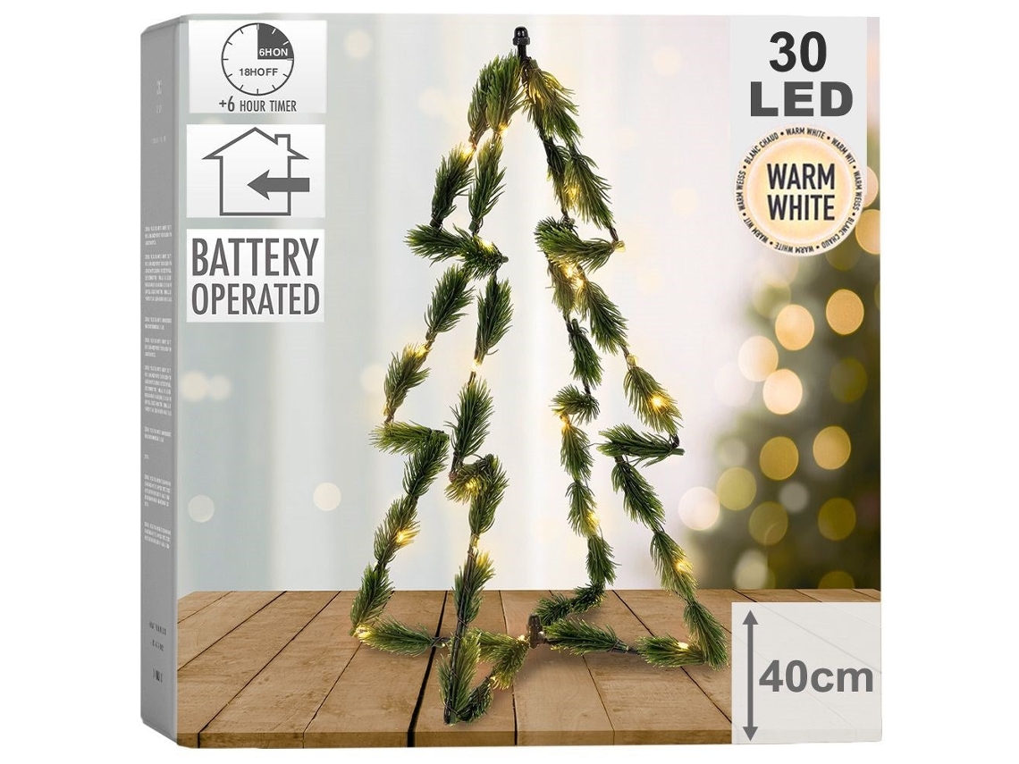 Árvore De Natal 3d De 40 Cm Com 30 Luzes Led, Cor Verde