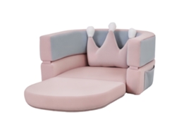 Sofá Para Crianças Com Almofada Em Forma De Coroa Dobrável Em Cama E Zona De Brincadeiras 116x61x14 Cm Rosa E Azul Acinzentado