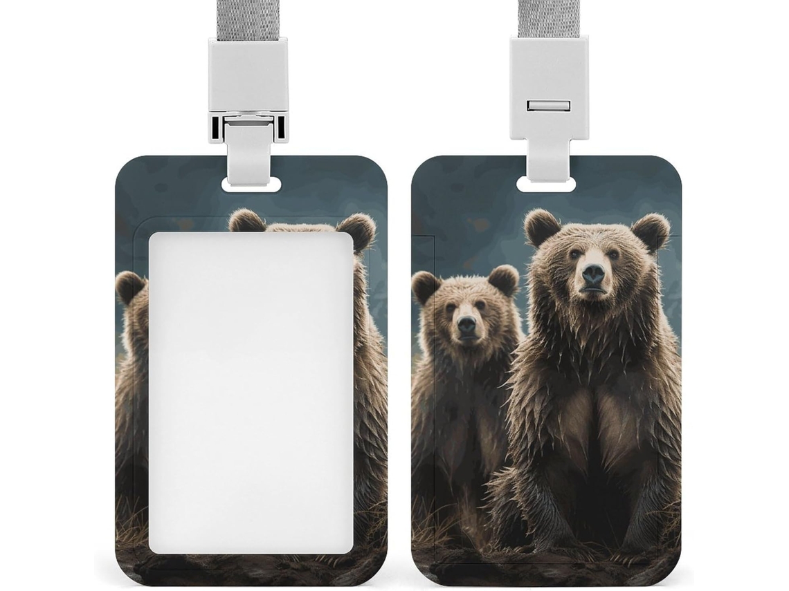 Porta Crachá Vertical Com Carimbo Urso E Cordão, Protetor de Cartão À Va D Água Escritório, Escola E Viajegens