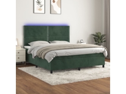 Cama Box Spring C/ Colchão/led 180x200 Cm Veludo Verde-escuro