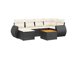 Conjunto 7 de sofás p/ jardim c/ almofadões VIDAXL vime PE preto