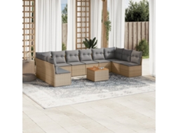 Vidaxl 11 Pcs Conj. Sofás Jardim C/ Almofadões Vime Pe Bege Misturado