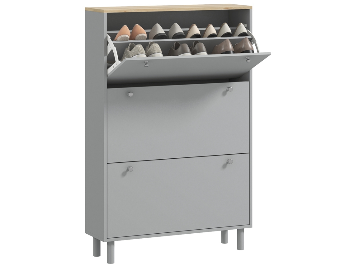 Sapateira Para 24 Pares Com 3 Gavetas Basculantes E Prateleiras Ajustáveis, 80x23,5x121cm, Cinza,
