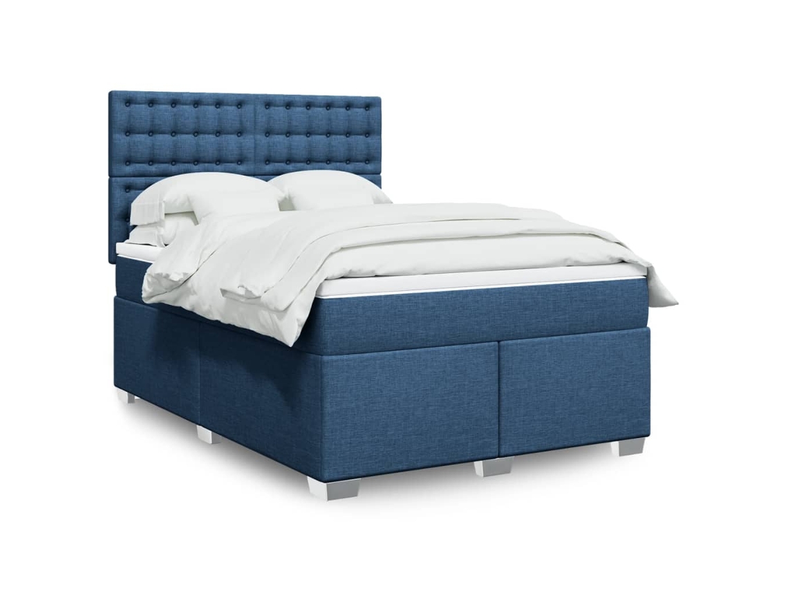Vidaxl Cama Com Molas/colchão 160x200 Cm Tecido Azul