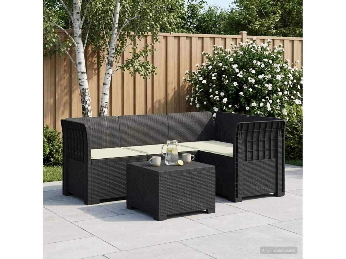 Vidaxl Sofá De Jardim Para 4 Pessoas Com Almofadas Estilo Rattan Pp