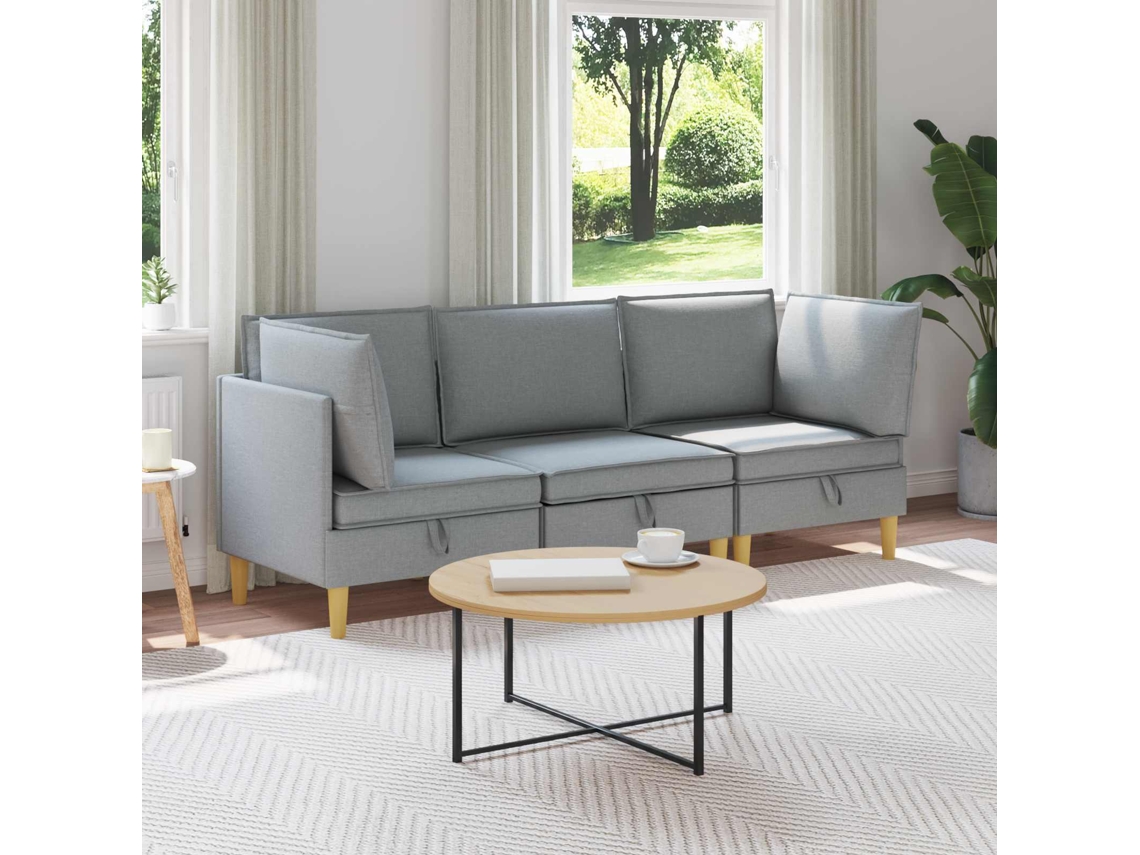 Vidaxl Conjunto De Sofá Modular Com Armazenamento 3 Unid. Tecido