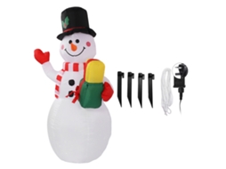 Boneco de Neve Inflável de Natal 1,5m com Luzes Coloridas e Corda Resistente ao Vento