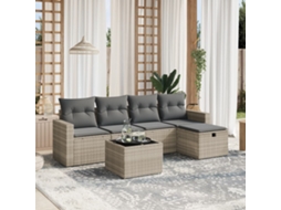 Vidaxl 6 Pcs Conj. Sofás Jardim Com Almofadões Vime Pe Cinzento-claro