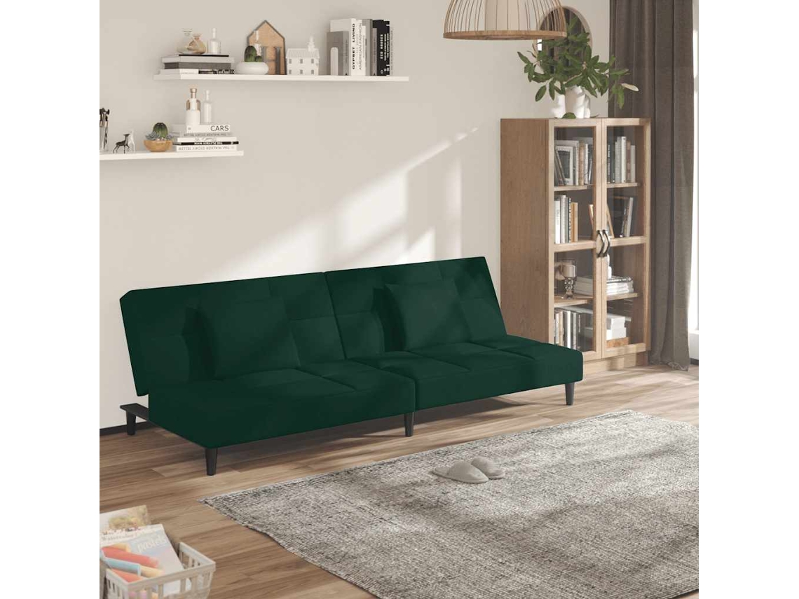 Vidaxl Sofá-cama 2 Lugares Com Duas Almofadas Veludo Verde-escuro