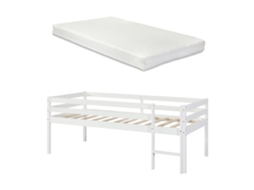 Cama Alta para Crianças Siikalatva com Colchão de Madeira de Pinho 90 X 200 Cm Branco [EN.CASA]