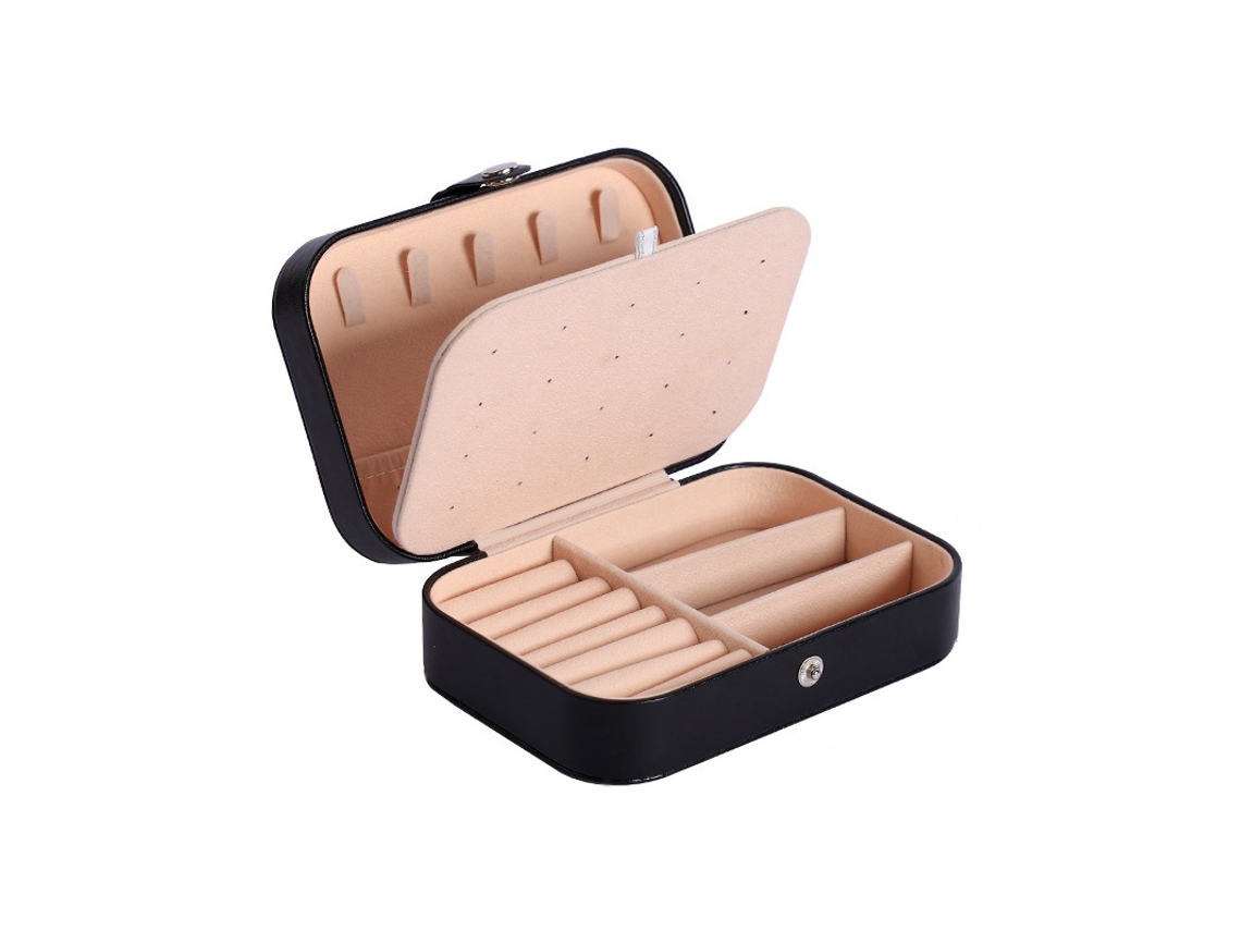 Caja De Joyería Portátil De Cuero Transnacional, Grande Capacidad, Para Collares, Anillos, Pendientes, 16.5*11.5*5.5 Negro