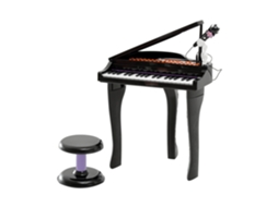 Pianoforte Elettrico Giocattolo Strumento Musicale Per Bambini Con 37 Tasti Microfono E Sgabello 48x39x69cm Nero