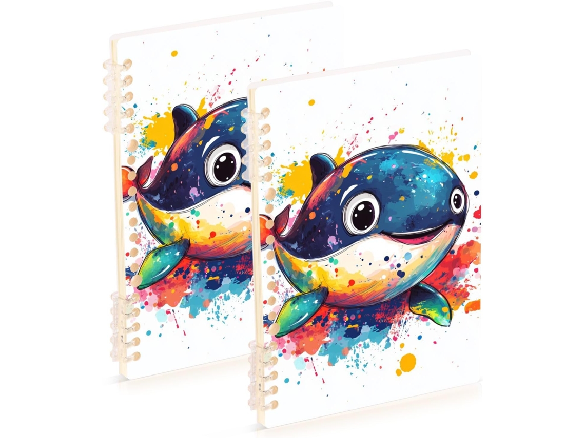 Conjunto de 2 Cadernos A5 Estampa Baleia Azul 21,1 X 14,5 Cm Material Resistente 60 Folhas para Diários e Li