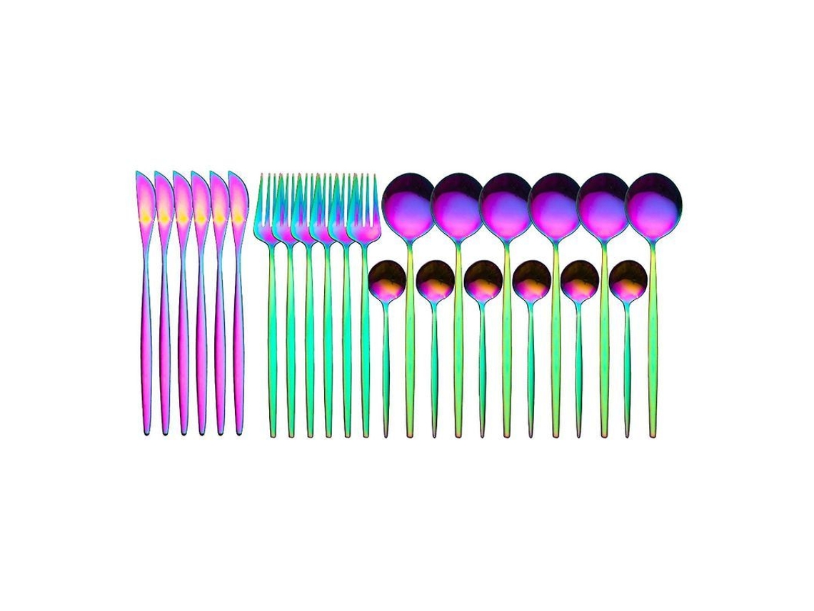 Conjunto De Louças De Aço Inoxidável De 24 Peças, Elegante E Durável, Ideal Para Casa, Festa E Restaurante, Com Designs Modernos E Cores Multicolor