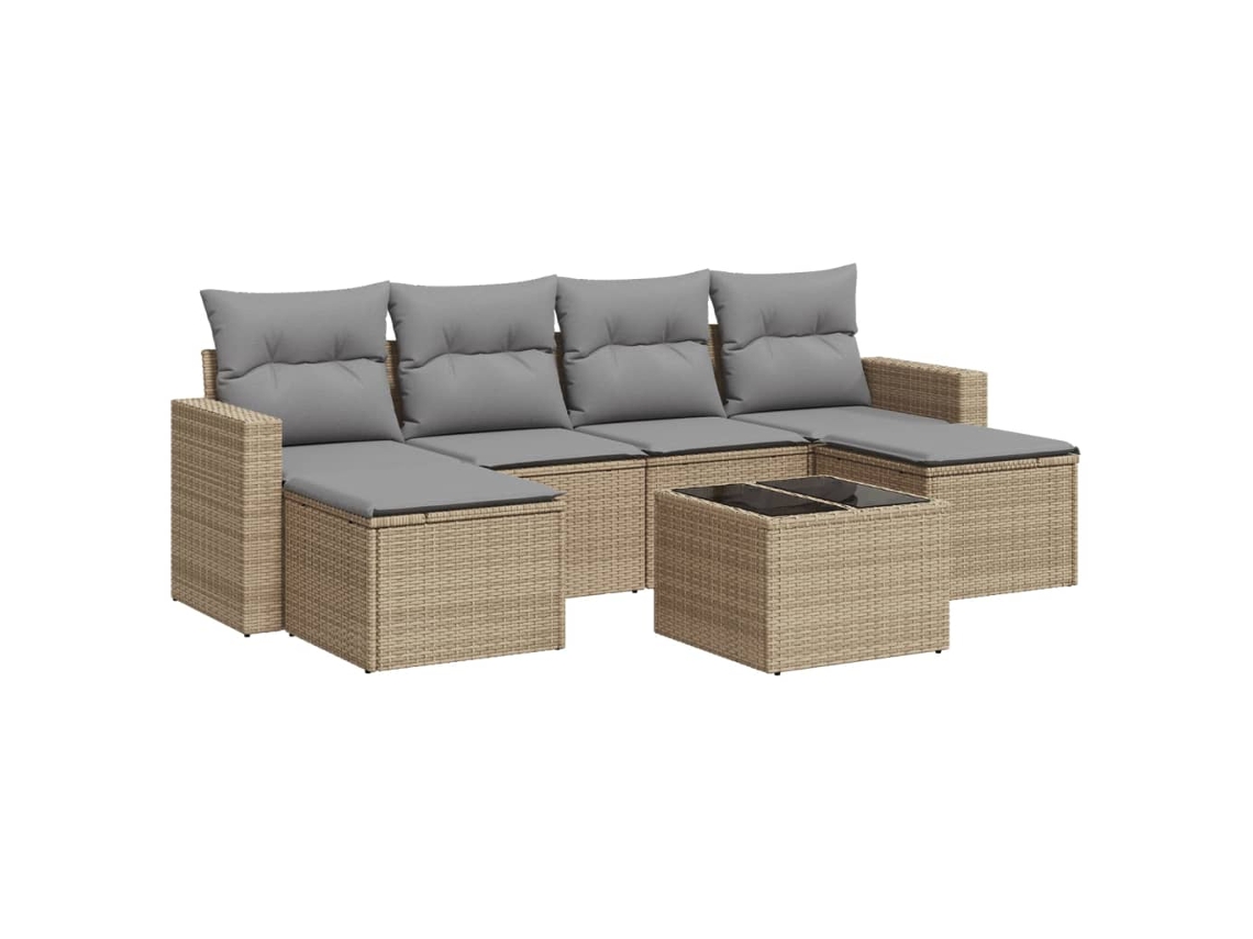 Conjunto de 7 Sofás para Jardim com Almofadões Vime Pe Bege MAISON EXCLUSIVE (7 pcs)