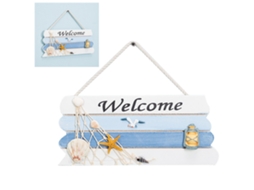 Placa de Madeira Náutica "welcome" com Estrelas do Mar e Conchas para Decoração de Porta | S/MARCA
