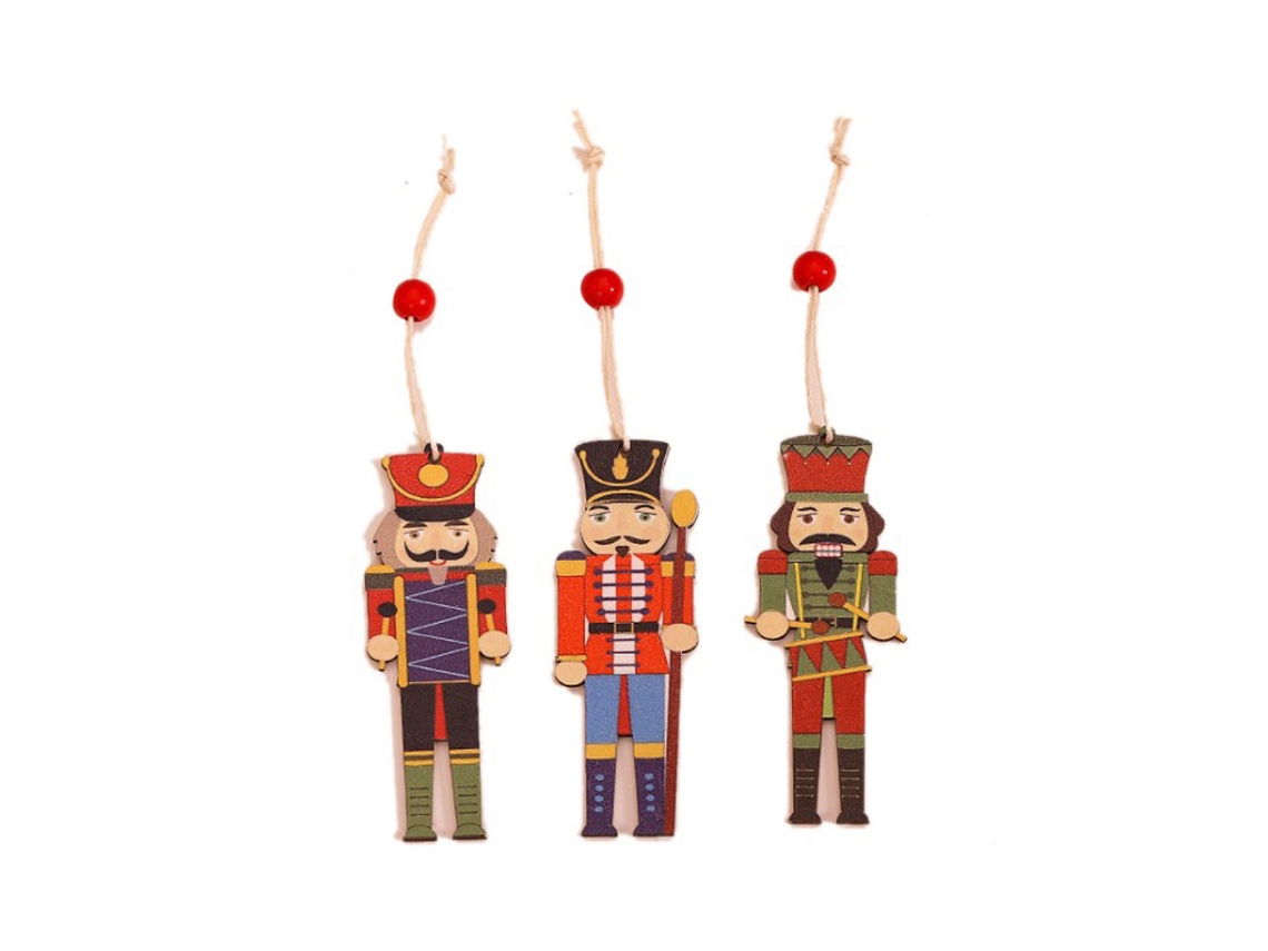 Adorno de Natal Mascará de Noz de Madeira Soldado Pendente para Árvore, Parede, Lareira, Janela 8.9x3.1cm